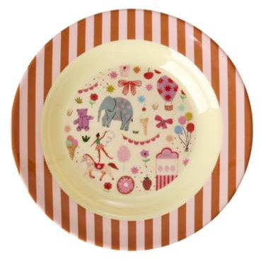 Rice Melamin Tiefer Teller Pink - Fun Fair Print - Rund Kinderteller Campinggeschirr Kindergeschirr Bruchfest Speiseteller Kinder Camping Bruchsicher BPA-Frei Ø 20 cm