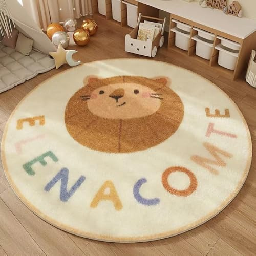 YATOLA Alfombras Salón Alfombra Habitación Lavables para Dormitorio Antideslizante de Cama Infantil Peluche Fácil Cuidar, Amarillo Beige Round Rug Alfombra de Juegos Lavable Oso León (Beige, 80x80cm)