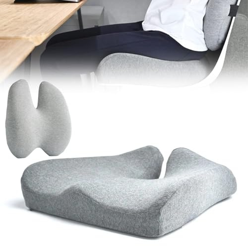 Nordic Comforts Seat & Lumbar Cushion, Nordic Comforts Orthopedic Seat Cushion, Ergonomic Memory Foam Seat Cushion - Relieves Tailbone & Lower Back Pain, Works on Any Chair, Anywhere (Gray, Set)
