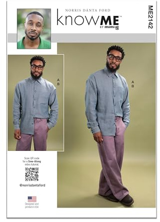 Know Me ME2142BB Men's Baggy Button-up Shirt and Jeans Sewing Pattern Packet by Norris Dánta Ford, Design Code ME2142, Sizes 44-46-48-50-52