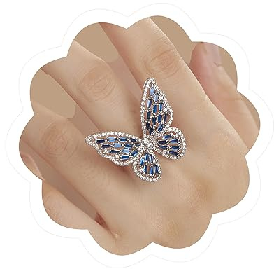 Crystal Butterfly Ring Cubic Zirconia Bow-Knot Knuckle Ring for Women