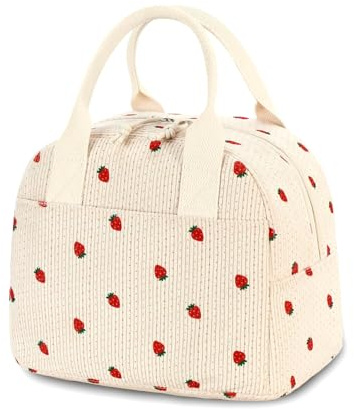 WENRENMK Bolsa Termica Porta Alimentos, 10 L Bolsa Isotermica con Lámina de Aluminio Aislada, Bonita Bolsa Nevera con Temática de Fresa, Adecuada para Exteriores, Oficina, Picnic, Escuela