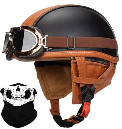 Vintage Deutsche Motorrad Halbhelm mit Visier, ECE-Zertifizierung Herren Damen Motorradhelm Halbschalenhelm Fahrrad Cruiser Chopper Moped Roller Scooter Retro Helm Jethelm Offenem