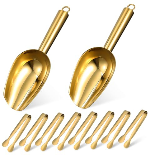 CLISPEED 2 piezas Palas de Hielo de Acero Inoxidable y Pinzas Resistentes para Barra y Cocina Utensilios Duraderos para Servir Hielo Pan Fiestas y Restaurantes