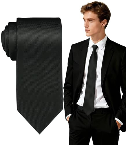 FIXSMITH Mens Black Tie, Black Ties for Men, Solid Color Neckties, Mens Neck Ties Formal for Wedding, Business, Graduaction& Party, Gift for Dad, Husband, 3.15 Wide