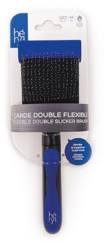 Carde Double Flexible Taille M Héry Technic pour Chien et Chat - Démêle, Élimine les Poils Morts, Picots Souples et Durs, Manche Ergonomique Antidérapant, Toilettage Professionnel