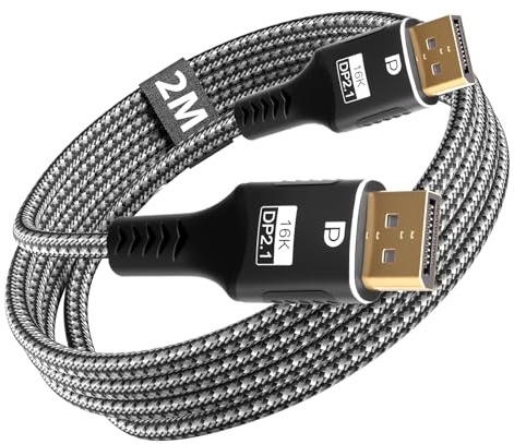 80Gbps Cable DisplayPort 2.1 2M, 16K DP Cable 16K@60Hz 8K@240Hz 4K@540Hz 360Hz 240Hz, Cable DP 2.1 para Monitores de Juegos, Tarjetas Gráficas para FreeSync HDR DSC HDCP G-Sync Gráficos RTX 5090