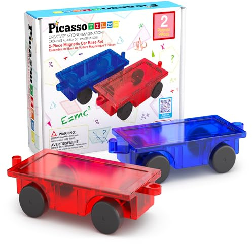 PicassoTiles 2 Piece Car Truck Construction Kit Toy Set Vehicle for Magnetic Blocks Building Tile Sensory Magnet Toys with Re-Enforced Hitch & Long Bed Educational Puzzle Girls Boys Toddlers Ages 3+