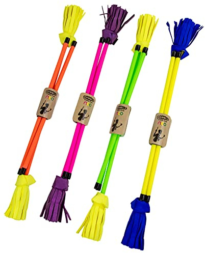 Juggle Dream Neo Flowerstick Set Jonglerie Ultra-Grip Silicone & Incassable Fibre de Bâton de Fleur et Baguettes. Bâton du Diable (Orange/Jaune)