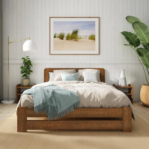 Nodax King Size Bed Frame – Solid Pine Wooden Bed Frame for Adults, F1 Easy Assemble Bed with Sturdy Slats & Extra Four Supportive Legs, Comfortable Bedroom Furniture | 5ft (Oak)