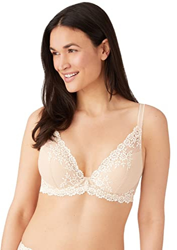 Wacoal Women's Embrace Lace Plunge Convertible Contour Bra, Opaque, Naturalnude/Iv, 32D