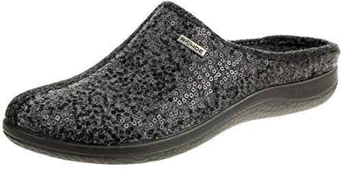 Rohde 6550 Bari Schuhe Damen Hausschuhe Pantoffeln Softfilz Weite G, Größe:38 EU, Farbe:Grau