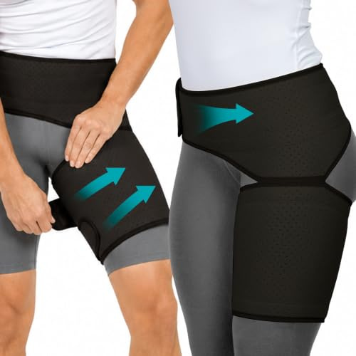 Vive Envoltura de compresión para la ingle–Soporte para cadera, ciática, de hombres o mujeres para alivianar el dolor–Recuperación para articulaciones, desgarro muscular, cuádriceps e isquiotibiales