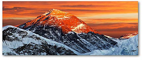 Tulup Impresión en Vidrio - 125x50cm - Cuadro Pintura en Vidrio - Cuadro en Vidrio Cristal Impresiones - Paisaje - Naranja - Pico del Everest