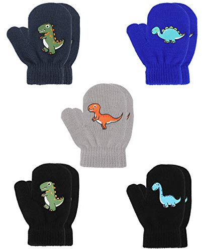 QKURT 5 Paar Babyhandschuhe,Winter gestrickte Fäustlinge für 2~5 Jahre alte Mädchen Mädchen Jungen Schule Spielen