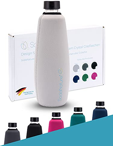 SodaNature® | Premium Schutzhülle für SodaStream Duo Glasflaschen | Hochwertige Neopren Hülle mit 10h+ Cooling Effekt & Bruchschutz | Zubehör für Sport & unterwegs (Hellgrau)
