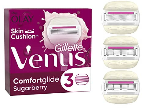 Gillette Venus Comfortglide Sugarberry plus Olay Women's Razor Blade Refills, Pack of 3, 5 blades for a smooth, close shave that lasts