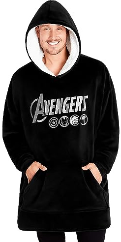 Marvel Pull Plaid Homme, Sweat Oversize en Polaire (Noir Avengers)