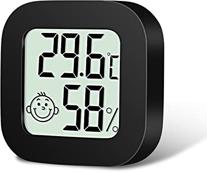 Flintronic Higrometro Digital Termometro, 1Pieza Mini Termómetro interior del higrómetro, Pantalla LED con Logo de Confort para Termometro Ambiental para Oficina Habitación de Bebé Jardín (Negro)