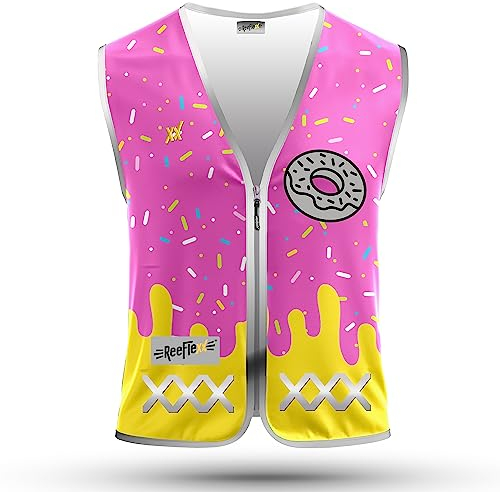 REEFLEXX Warnweste/Reflektorweste/Sicherheitsweste pink für Kinder, erhöhte Sichtbarkeit im Straßenverkehr, Joggen, Fahrrad oder Auto (Pink Donut, M)