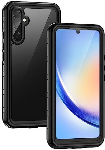 Lanhiem für Samsung Galaxy A34 5G Hülle, IP68 Wasserdicht Handyhülle Samsung A34 360 Grad Stoßfest Staubdicht Outdoor Panzerhülle mit Eingebautem Displayschutz, Schwarz