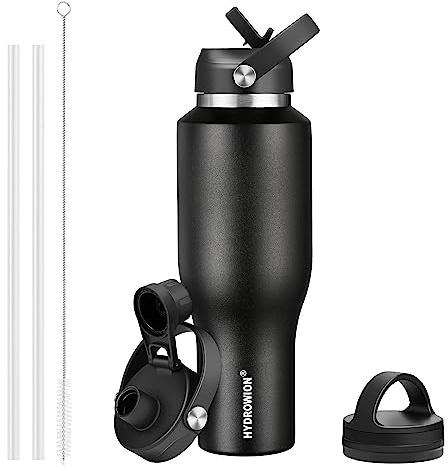 40 oz Insulated Water Bottle Stainless Steel Triple-Wall with Straw Lid Set