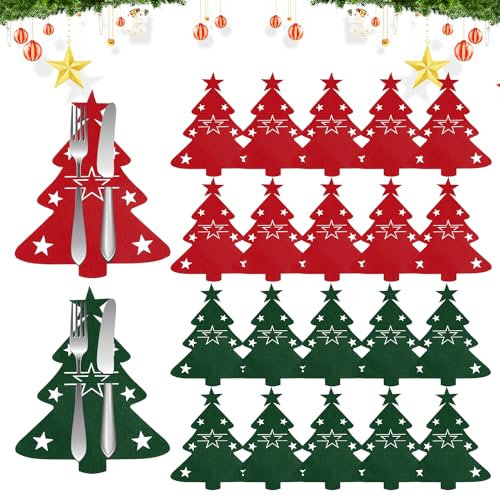 CYIOU 24 Stück Besteckhalter Weihnachten Besteckbeutel Deko Bestecktasche Filz Weihnachten Besteckbeutel Weihnachten für Gabeln Löffel Tischdeko Deko(7.87*6.69in)
