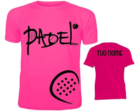 Vestipassioni Maglietta Padel Uomo Personalizzabile Traspirante e Leggera, Maglia Tecnica per Allenamenti e Gare, Accessori Padel Uomo, Regalo Perfetto per Appassionati di Padel [M, Fuxia]