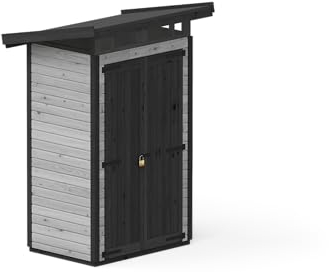 Upyard Gartenhaus Strongbox S - Robuste Holz Gerätehaus mit imprägniertem Fundament und extra Strapazierfähigem Kunststoff Dach, 127x87 cm, Grau