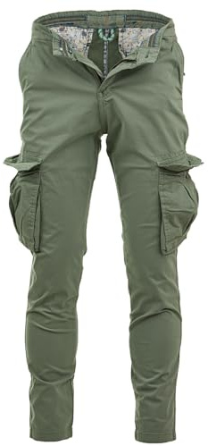 Instinct Pantaloni Cargo Uomo Estivi Slim Fit Tasconati con Tasche Laterali Militari da Lavoro Trekking Outdoor Pantaloni Multitasche Leggeri Traspiranti in Cotone Primavera Estate 52 Verde K-712