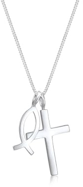 Elli Halskette Damen Kreuz-Fisch Anhänger in 925 Sterling Silber