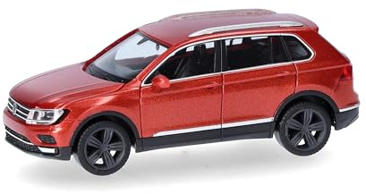 Herpa Modellauto VW Tiguan (AD1), Miniatur im Maßstab 1:87, Sammlerstück, Made in Germany, Modell aus Kunststoff, Farbe: Habanero orange metallic
