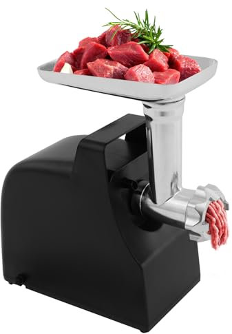 Picadora de carne eléctrica de 1200 W, molinillo de carne de acero inoxidable con relleno de salchichas, 2 discos de acero inoxidable, empujador de alimentos, accesorio para salchichas, procesador de