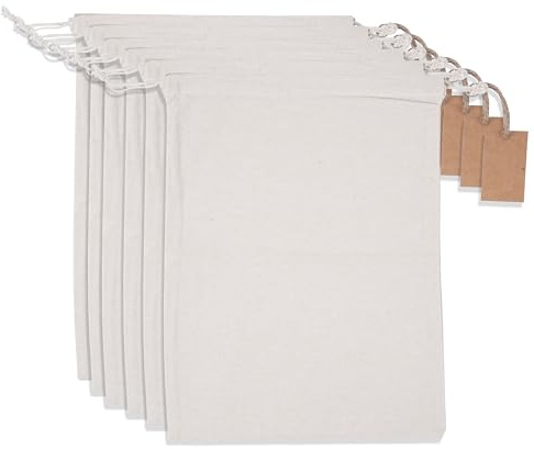 Marubhumi Cotton Storage Bags with Drawstrings X-Large 14x17 Multipurpose 6 Pcs Muslin Bulk Flour Sack Bags Food Produce Natural Potato Onion Bag