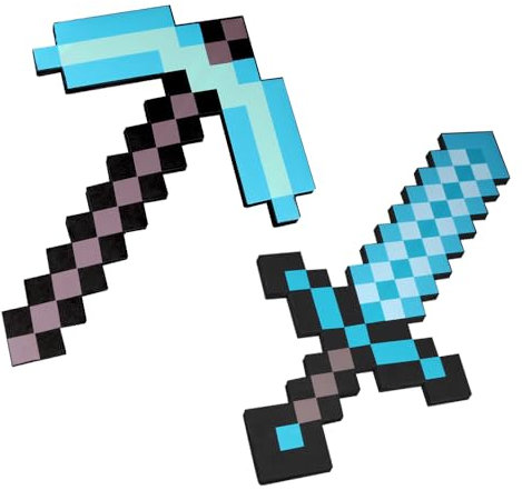 Dhqkqg Pickaxe and Sword Toys, Foam Sword and Pickaxe, Kids Role-Play Battle Accessory, Foam Weapon Toy Gifts for Video Game Fans Kids Children's Day Halloween Christmas (2 Pack)