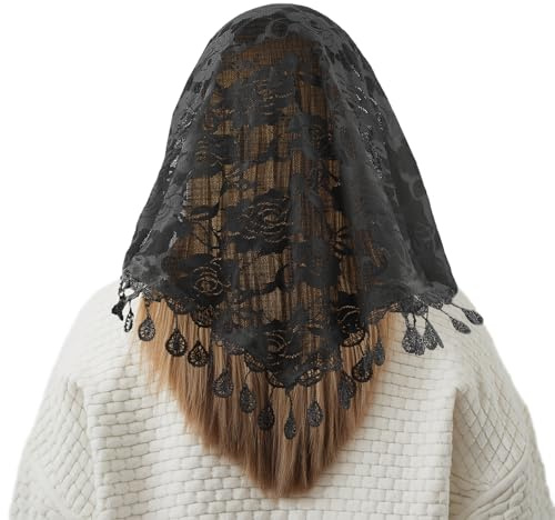 Mantilla Veil,Shawls And Wraps For Women,Black,Triangle Scarf,Soft & Silky Lace Headscarf,Elegant Daily Accessory For Weddings,Parties & Travel,Lightweight Breathable Cover For Women & Brides