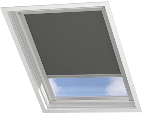 Radeco® Dachfenster verdunkelungsrollo für VELUX MK06 dunkelgrau mit Führungsschiene, dachfenster Rollo, dachfenster verdunkelung, Rollo für dachfenster