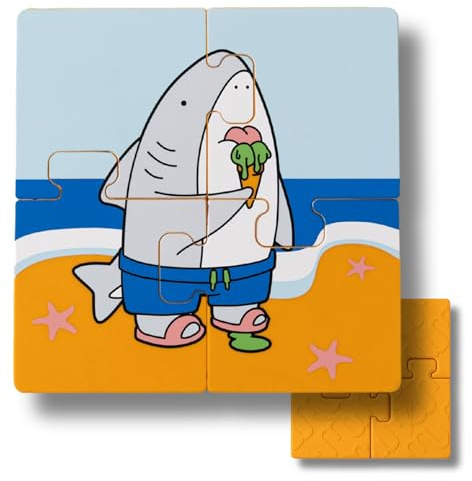 Muchmellow - Puzzle Silicone Bambini 4 Pezzi MADE in ITALY, Gioco Educativo per Sviluppo Cognitivo Prima Infanzia, Lavabile, Antistrappo, Atossico, Plastic Free, BPA Free (squalo)