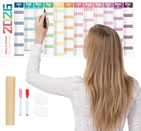2026 Calendar - Dry Erase Wall Planner for Organization | Thick Paper with Large 12-Month Layout, Reusable Agenda for Family Students Home School, Offices Library Rome Decor, 100x42cm Multicolor Paper