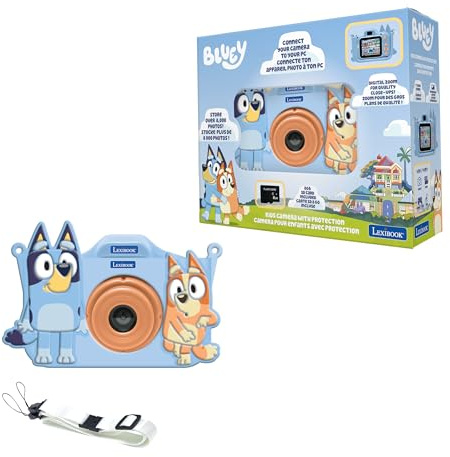 Lexibook, Bluey, Appareil Photo 4 en 1 pour Enfants avec Protection, Fonctions Photo, vidéo, MP3 et Jeux, 15 Cadres pour Personnaliser Vos Photos, Carte mémoire 8 Go Incluse, DJ078BYLXB