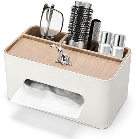 EUBSWA Porta Fazzoletti in Pelle PU, porta fazzoletti rettangolare con 2 scomparti Portafazzoletti Cosmetico Multiuso,per Uffici,Case,Bagni,Camere da Letto