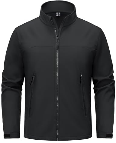 TACVASEN Black Jacket Men Fleece Lined Softshell Rain Jackets Windbreaker Waterproof Lightweight Warm Tactical Hiking,M