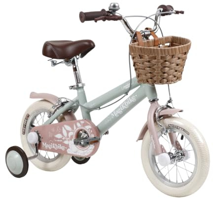 Tecnobike Shop Bicicletta Bambina Vintage Magik Bike Antonella con Cestino e Rotelle Rimovibili, Telaio in Acciaio, Sella Regolabile, Bici Bambina (Taglia 16)