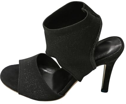 Sandalias de mujer 2026 7 cm de altura del tacón con cordones, sandalias de mujer con tacón alto, botas de moda para mujer, sandalias elegantes y cómodas de verano, Negro , 40 EU Ancho