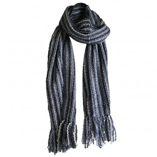 Tumia LAC - Striped Thick, Extra Long Luxurious Scarf - Handmade and Very Warm - Unisex - Grey