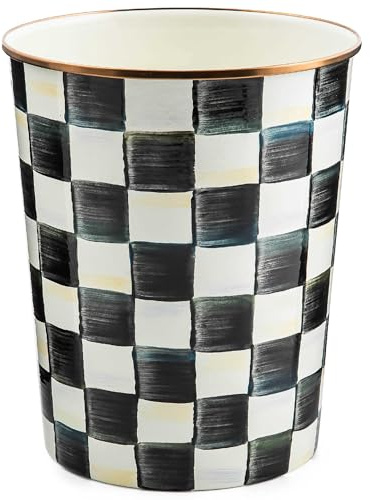MACKENZIE-CHILDS Waste Bin, Decorative Bedroom Trash Can or Bathroom Trash Can, Black-and-White Courtly Check