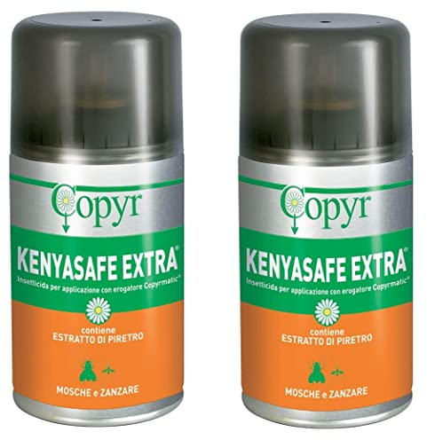 Copyr Kenyasafe Extra - Insetticida Antizanzare, Mosche e Insetti Volanti, 2 Bombole 250ml, Piretro Insetticida Biologico Repellente Zanzare Professionale Casa, Ho.Re.Ca., Settore Pubblico e Sanitario