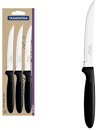 Tramontina Set di coltelli per barbecue Ipanema con lame in acciaio inox e manici in polipropilene nero, 3 pezzi