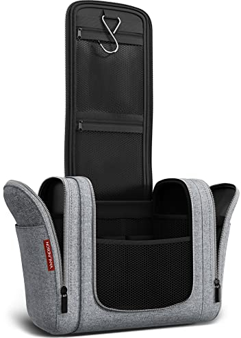 VanLindson Kulturbeutel XXL, 9 Liter Stauraum, 3-in-1 Kulturtasche zum Aufhängen für Damen, Herren und Kinder, Kosmetiktasche für Reise, Waschtasche, Waschbeutel, Wasserabweisend, Grau