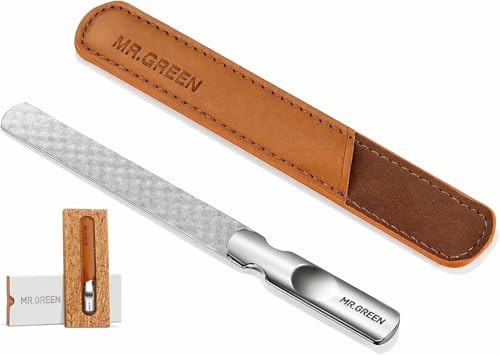 MR.GREEN Stainless Steel Nail File with Anti-Slip Handle and Leather Case, Double Sided and Files Nails Easily for Men and Woman